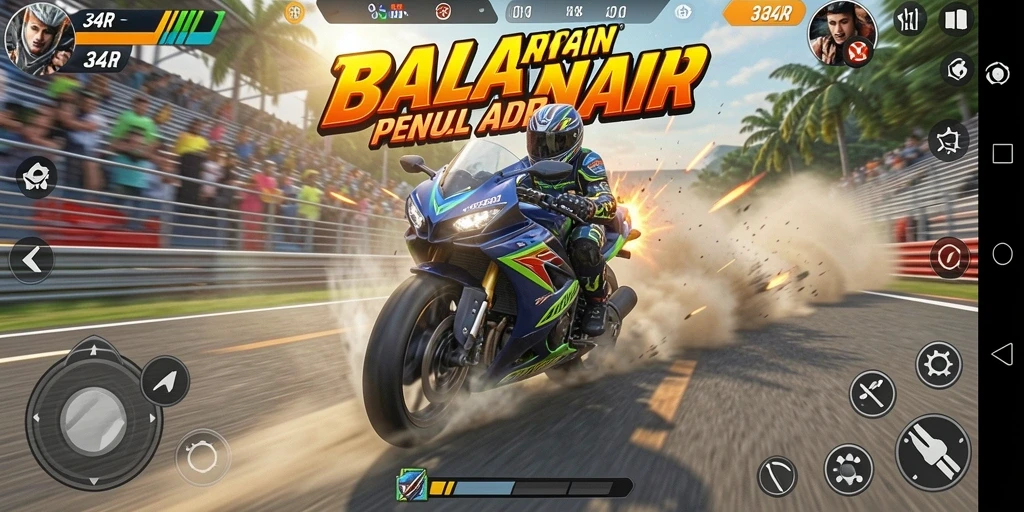 Tampilan gameplay seru dalam balapan motor 34R.