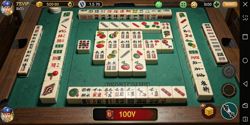 Screenshot permainan 7SVIP menampilkan aksi mencocokkan ubin Mahjong.