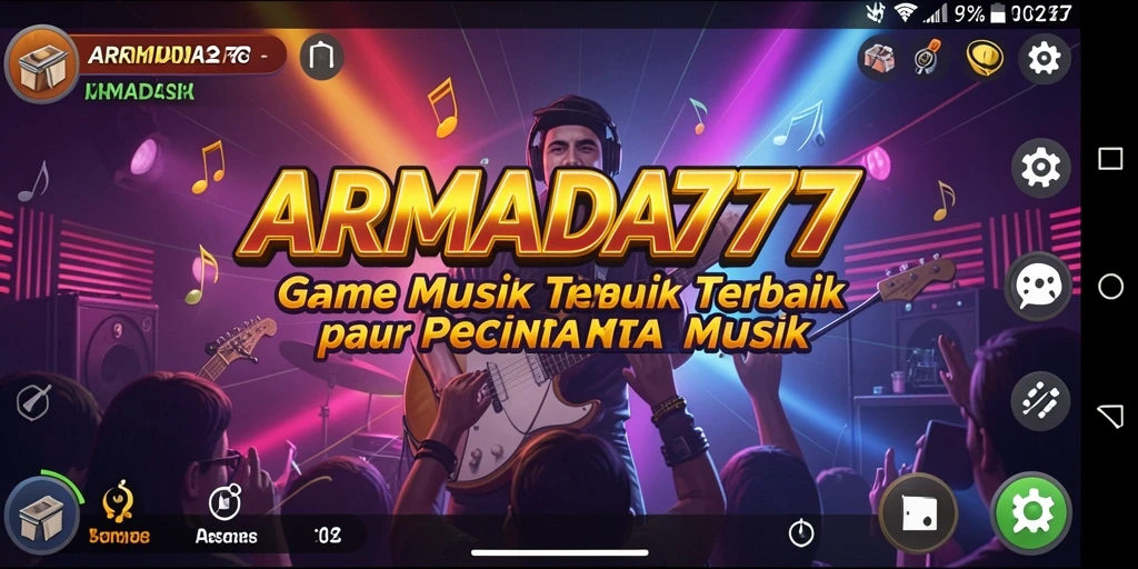 Screenshot utama ARMADA777 menampilkan gameplay musik yang seru.