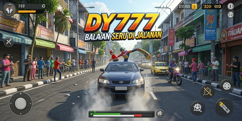 Tangkapan layar utama DY777 yang menunjukkan aksi balapan seru.