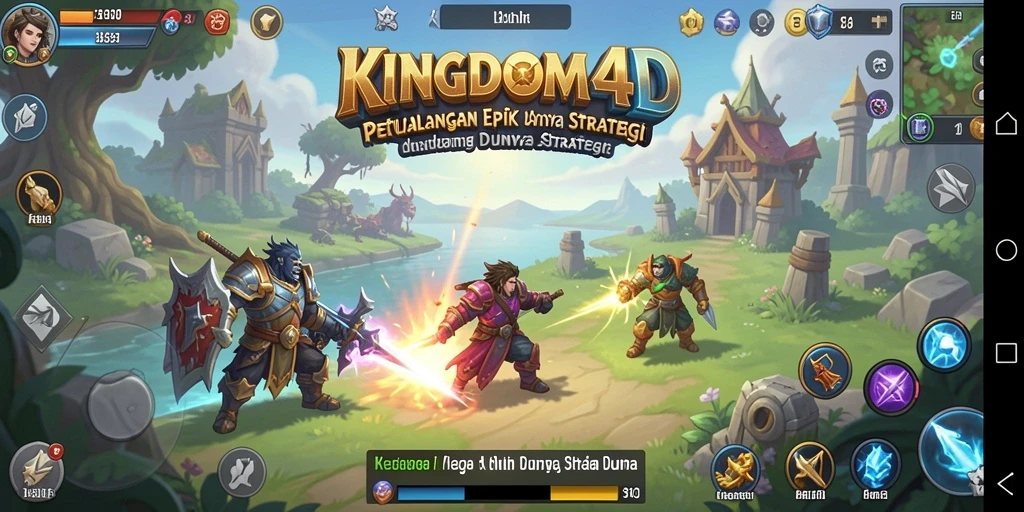 Tampilan gameplay menarik dari KINGDOM4D yang menunjukkan strategi dan pertempuran.