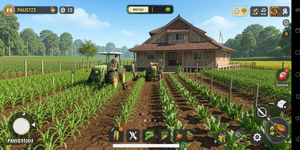 Tampilan gameplay seru dalam PAUS123 dengan aktivitas bertani.