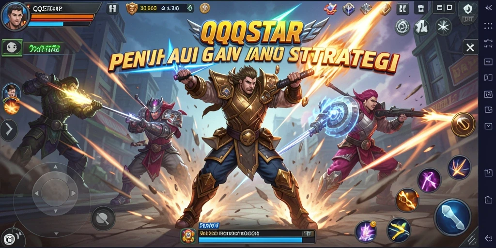 Tampilan aksi pertarungan intens di QQSTAR dengan karakter yang mencolok.