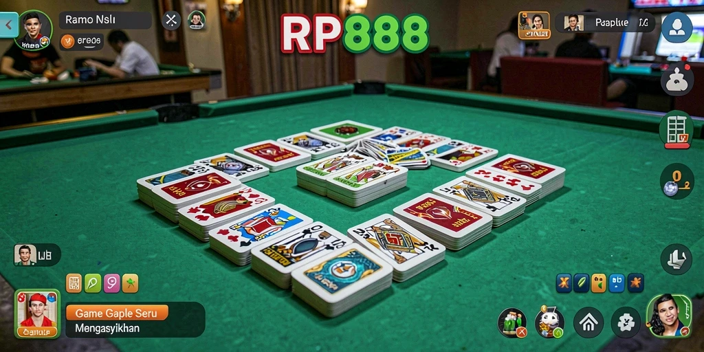 Tangkapan layar gameplay RP888 yang menampilkan suasana Gaple yang seru.